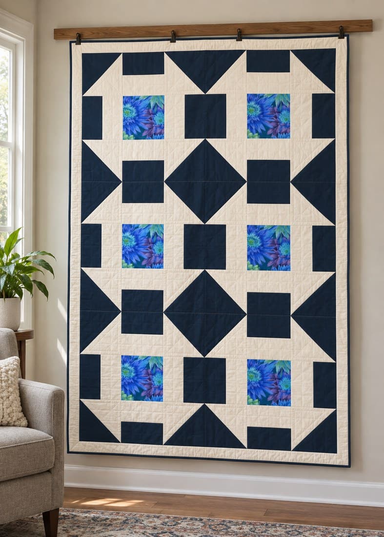 Porcelain Garden: blue floral squares in pale open patchwork