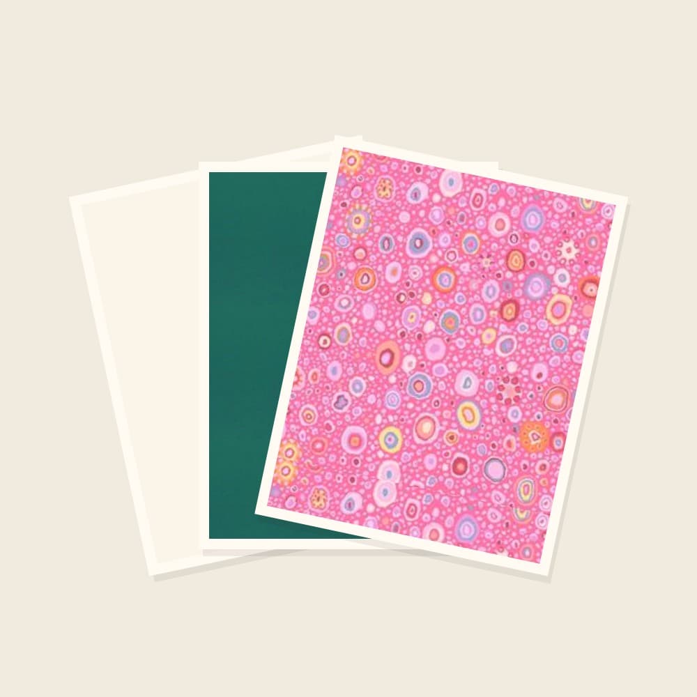 Rosewater Check's actual fabric previews: ivory, dark teal and pink Roman Glass print