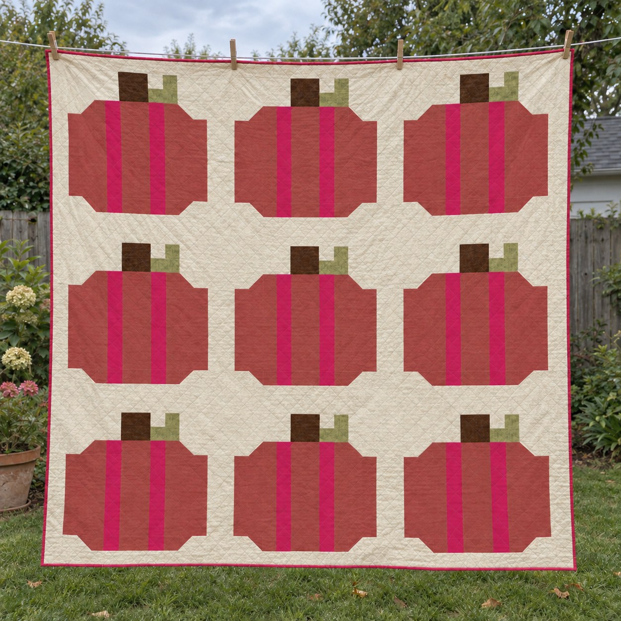 Stitched Big Pumpkin quilt