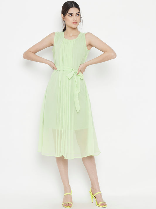 Stitchtale Georgette Pleated Knee Length Dress