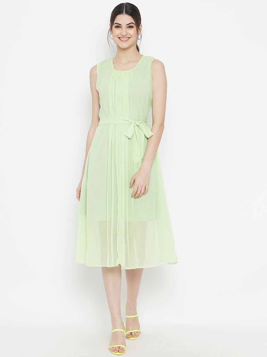 Stitchtale Georgette Pleated Knee Length Dress