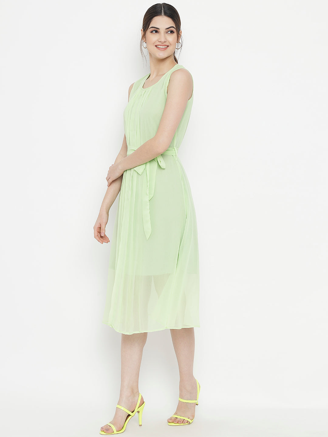 Stitchtale Georgette Pleated Knee Length Dress