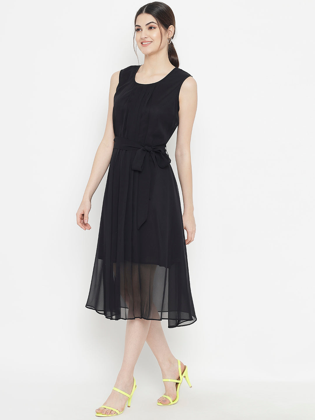 Stitchtale Georgette Pleated Knee Length Dress