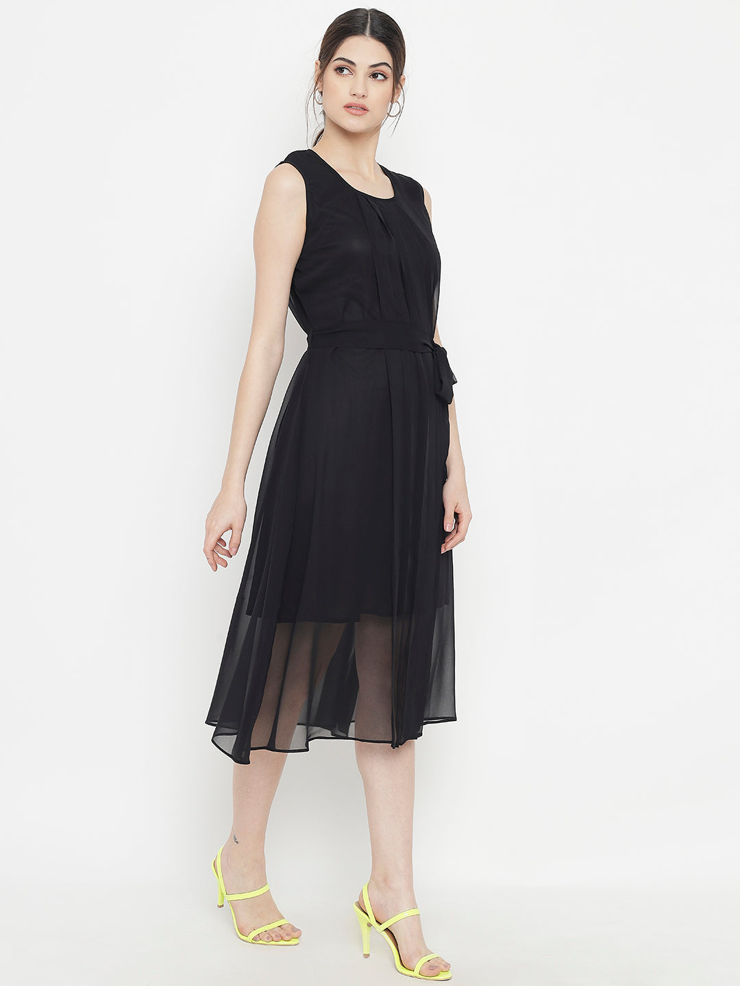 Stitchtale Georgette Pleated Knee Length Dress