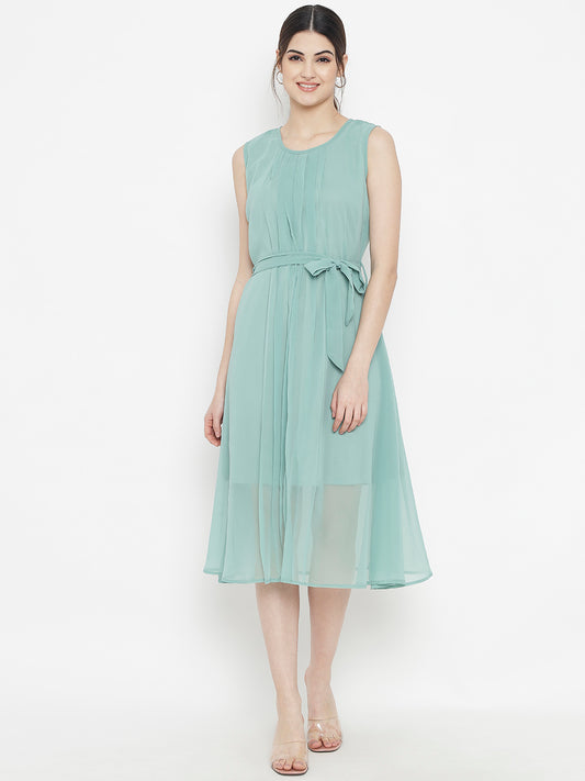 Stitchtale Georgette Pleated Knee Length Dress