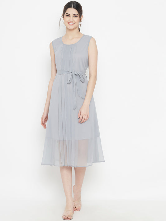 Stitchtale Georgette Pleated Knee Length Dress