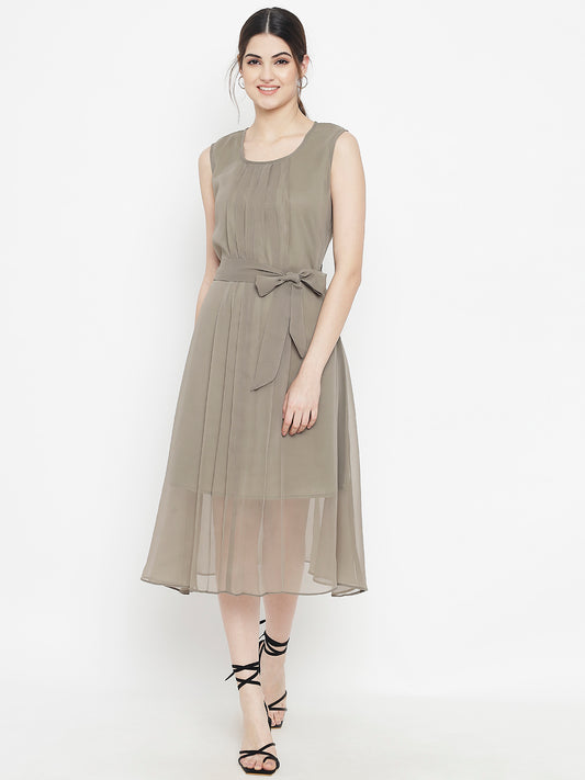 Stitchtale Georgette Pleated Knee Length Dress